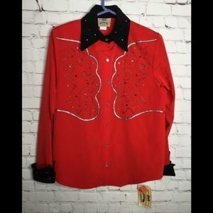 NWT Authentic Ranchwear Women's Horse Rodeo Western Shirt Red Black‎ Size XS